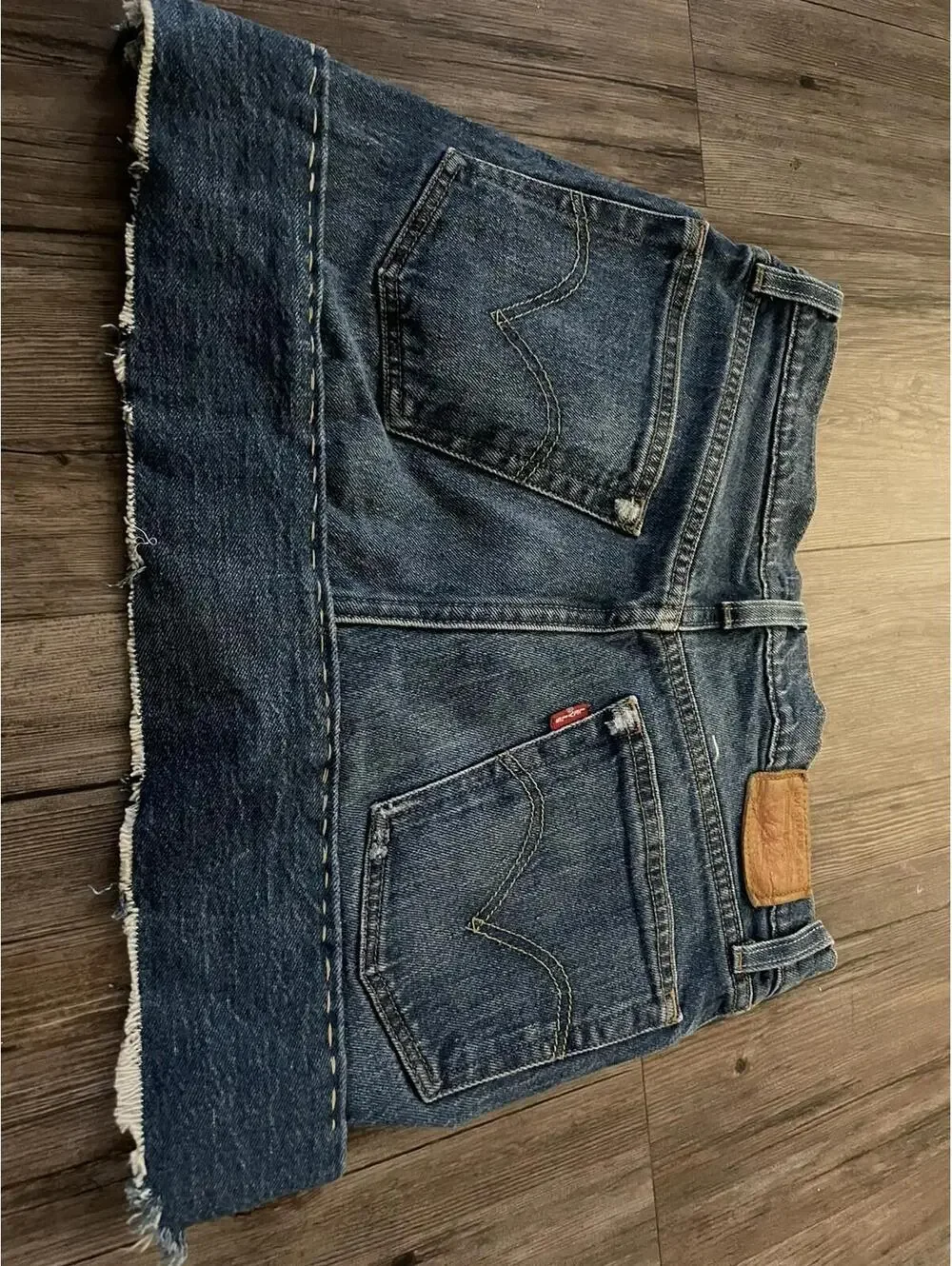 Handmade Levi’s Denim Patchwork Hearts Skirt Women's Sz 28